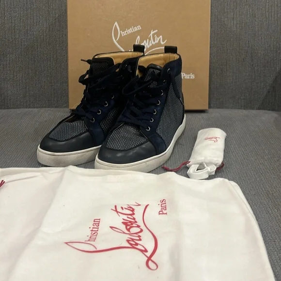 MEN CHRISTIAN LOUBOUTIN Louis Orlato suede and mesh high-top trainers Christian Louboutin Louis Orlato Flat Alize Blue Suede High  main image 3